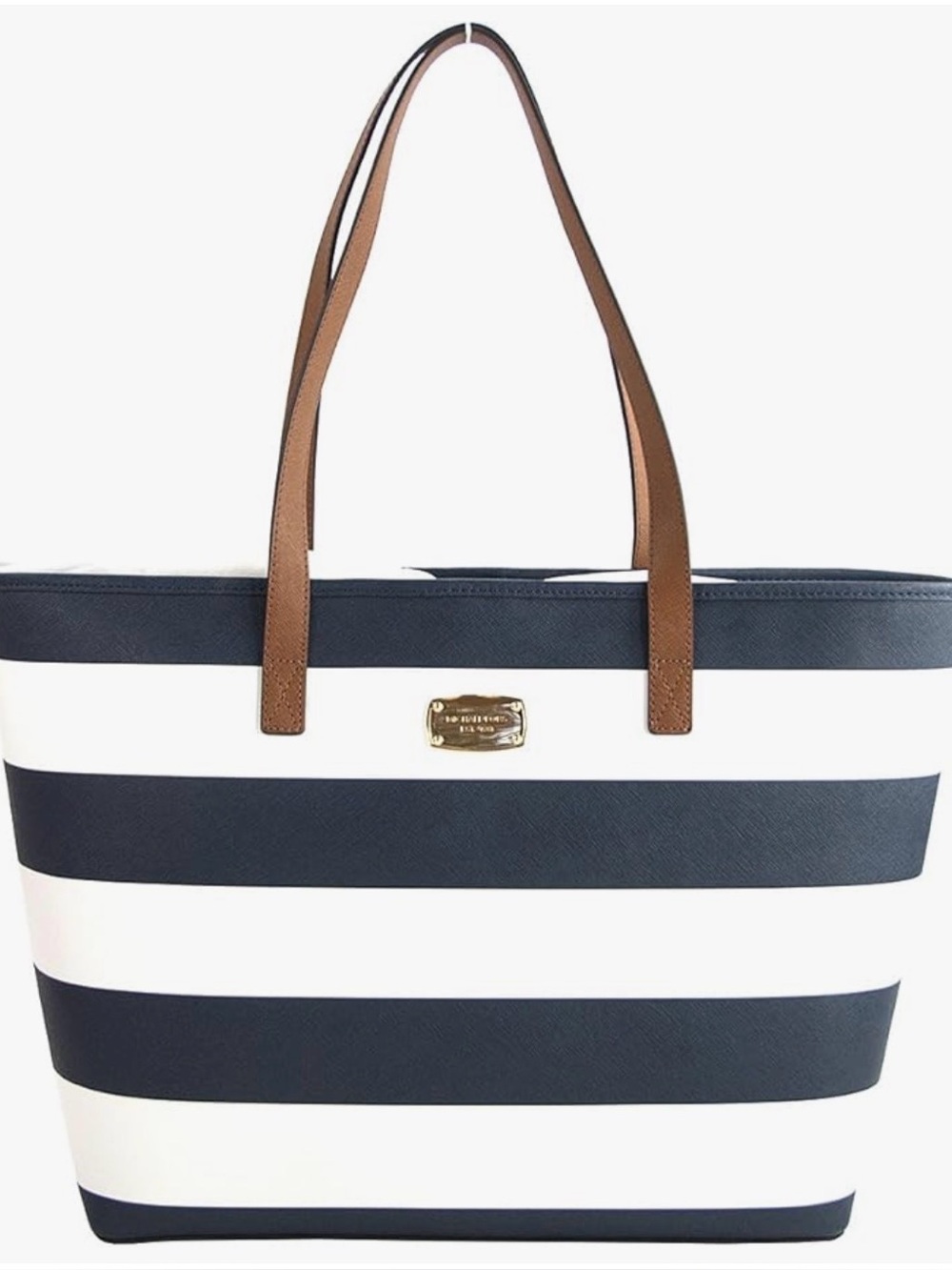 Michael Kors Americana Striped Saffiano Leather Travel Tote; Navy/White